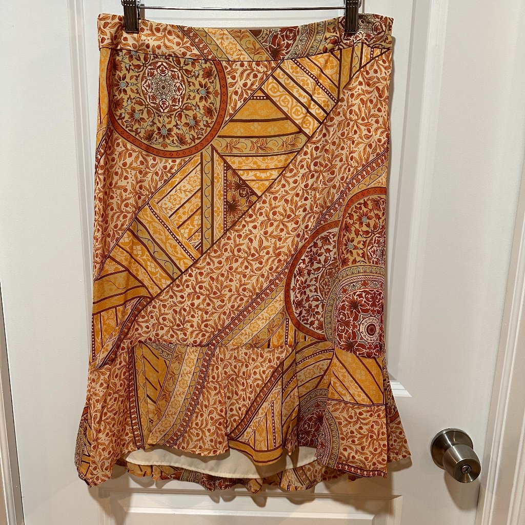 Banana Republic 100% Silk Copper & Saffron Flounced Skirt, Size 6 (Nwot)